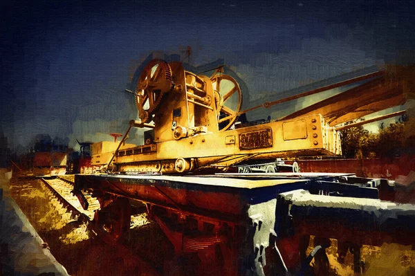 Залізничний Кран Фотографія Іржавий Універсал Поїзд Мистецтво Ілюстрація Креслення Ескіз — стокове фото
