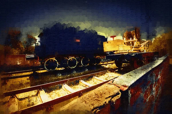 Kömür Tren Lokomotif Buhar Fotoğraf Paslı Vagon Tren Sanat Illüstrasyon — Stok fotoğraf