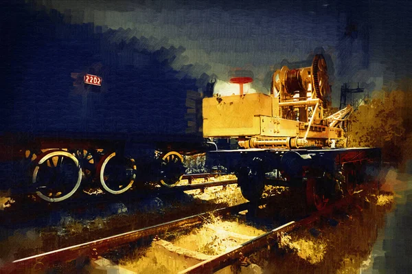 Charcoal Train Locomotive Steam Photography Rusty Wagon Train Art Illustration — Stock Photo, Image