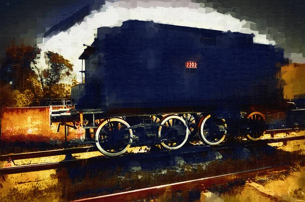 Carvão Trem Locomotiva Vapor Fotografia Enferrujado Vagão Trem Arte Ilustração — Fotografia de Stock