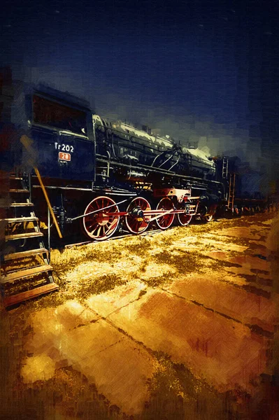 Kömür Tren Lokomotif Buhar Fotoğraf Paslı Vagon Tren Sanat Illüstrasyon — Stok fotoğraf