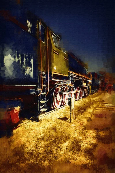 Carbone Treno Locomotiva Vapore Fotografia Arrugginito Carro Treno Arte Illustrazione — Foto Stock