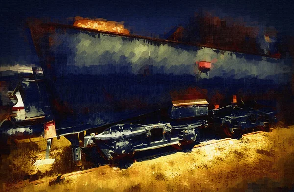 Charcoal Train Locomotive Steam Photography Rusty Wagon Train Art Illustration — Stock Photo, Image