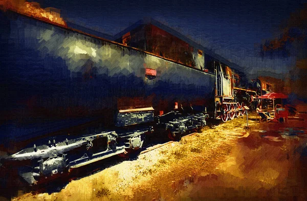 Charcoal Train Locomotive Steam Photography Rusty Wagon Train Art Illustration — Stock Photo, Image