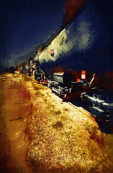 Carbón Vegetal Tren Locomotora Vapor Fotografía Oxidado Vagón Tren Arte — Foto de Stock