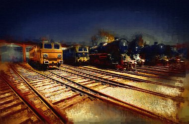 Farklı türde eski lokomotifler, tren, fotoğraf, paslı, vagon, sanat, illüstrasyon, çizim, eskiz, antika, antika, antika, antika.