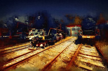 Farklı türde eski lokomotifler, tren, fotoğraf, paslı, vagon, sanat, illüstrasyon, çizim, eskiz, antika, antika, antika, antika.