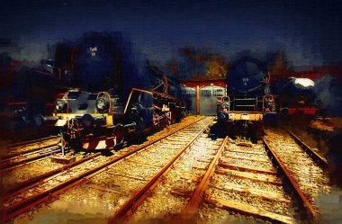 Farklı türde eski lokomotifler, tren, fotoğraf, paslı, vagon, sanat, illüstrasyon, çizim, eskiz, antika, antika, antika, antika.