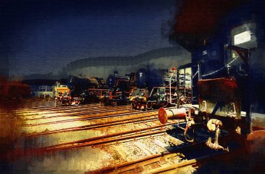 Farklı türde eski lokomotifler, tren, fotoğraf, paslı, vagon, sanat, illüstrasyon, çizim, eskiz, antika, antika, antika, antika.