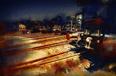 Farklı türde eski lokomotifler, tren, fotoğraf, paslı, vagon, sanat, illüstrasyon, çizim, eskiz, antika, antika, antika, antika.