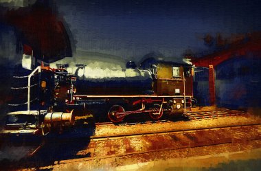 Farklı türde eski lokomotifler, tren, fotoğraf, paslı, vagon, sanat, illüstrasyon, çizim, eskiz, antika, antika, antika, antika.