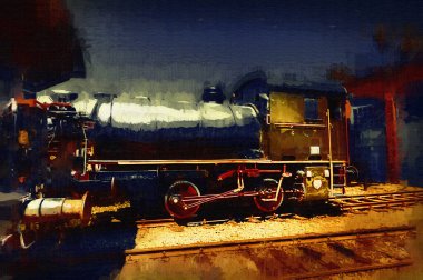 Farklı türde eski lokomotifler, tren, fotoğraf, paslı, vagon, sanat, illüstrasyon, çizim, eskiz, antika, antika, antika, antika.