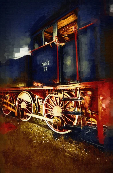Piccola Locomotiva Vapore Fotografia Arrugginito Carro Treno Arte Illustrazione Disegno — Foto Stock