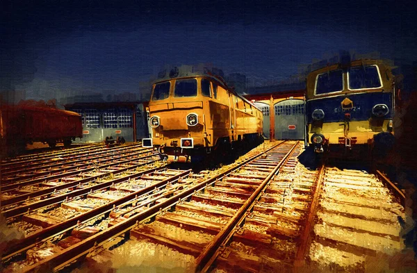 Diferentes Tipos Locomotoras Antiguas Tren Fotografía Oxidado Vagón Arte Ilustración — Foto de Stock