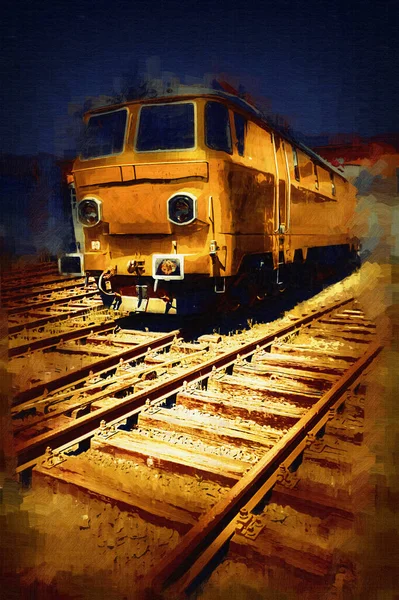 Farklı Türde Eski Lokomotifler Tren Fotoğraf Paslı Vagon Sanat Illüstrasyon — Stok fotoğraf