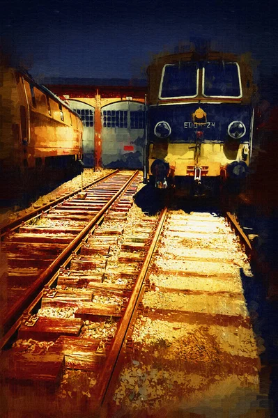 Différents Types Vieilles Locomotives Train Photographie Rouillé Wagon Art Illustration — Photo