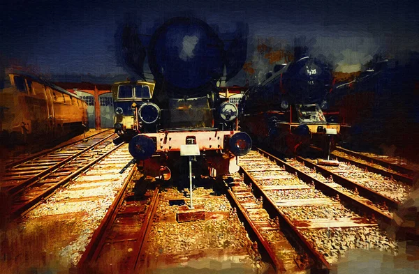 Forskjellige Typer Gamle Lokomotiver Tog Fotografi Rustning Vogn Kunst Illustrasjon – stockfoto