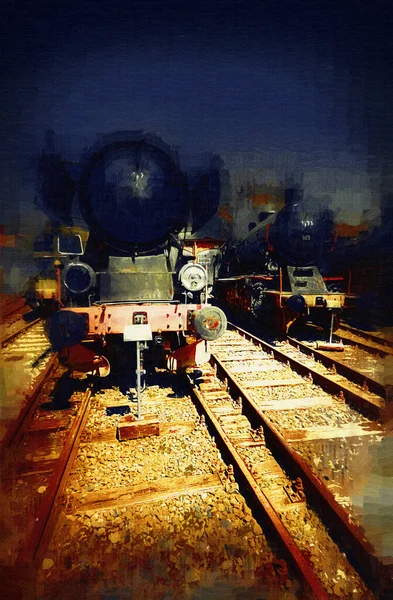 Différents Types Vieilles Locomotives Train Photographie Rouillé Wagon Art Illustration — Photo