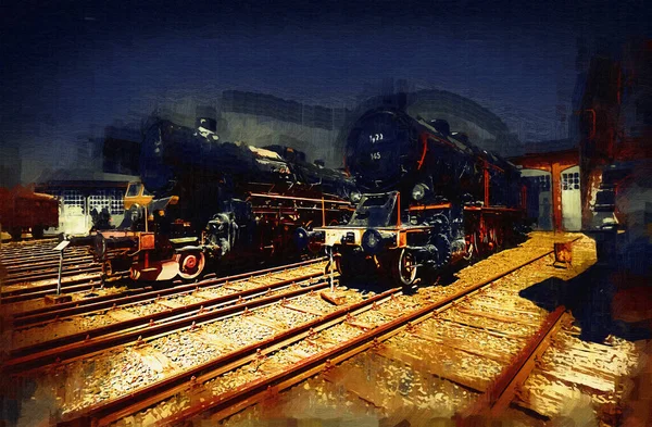 Різний Тип Старих Локомотивів Поїзд Фотографія Іржавий Універсал Мистецтво Ілюстрація — стокове фото