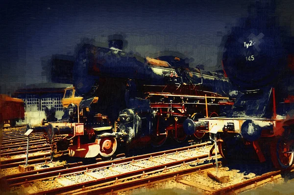 Diferentes Tipos Locomotoras Antiguas Tren Fotografía Oxidado Vagón Arte Ilustración — Foto de Stock