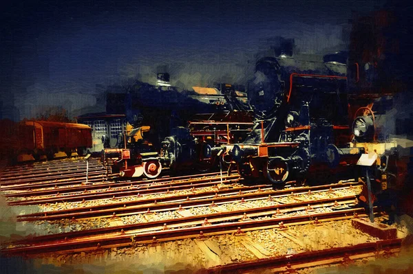 Diferentes Tipos Locomotoras Antiguas Tren Fotografía Oxidado Vagón Arte Ilustración — Foto de Stock