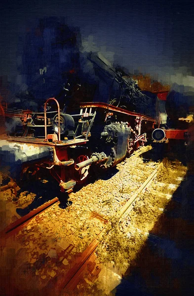 Different Type Old Locomotives Train Photography Rusty Wagon Art Illustration — Stock Photo, Image