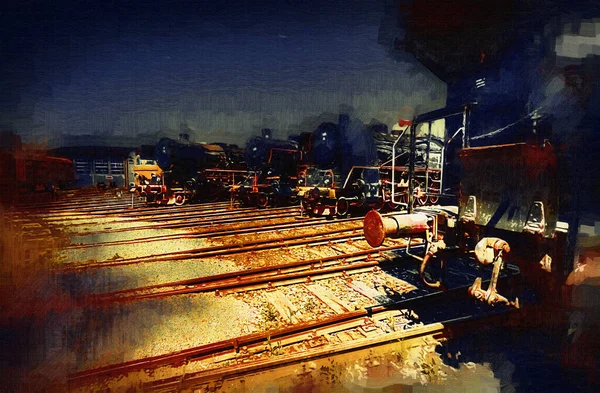Olika Typer Gamla Lok Tåg Fotografi Rostig Vagn Konst Illustration — Stockfoto