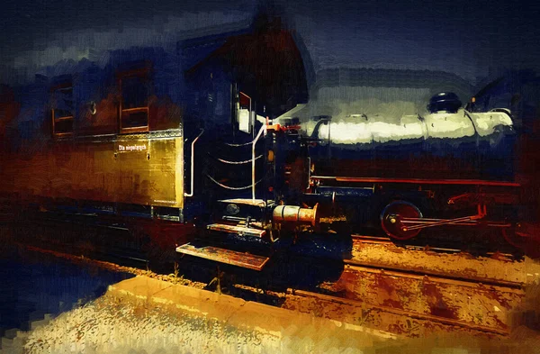 Diferentes Tipos Locomotoras Antiguas Tren Fotografía Oxidado Vagón Arte Ilustración — Foto de Stock