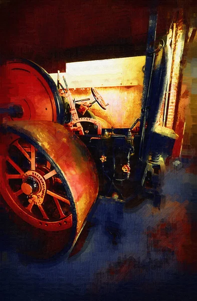 Starý Parní Traktor Vlak Fotografie Rezavý Vůz Umění Ilustrace Kresba — Stock fotografie