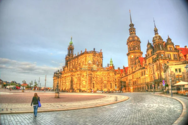 Cityscape Dresden Elbe River Augustus Bridge Dresden Saxónia Alemanha — Fotografia de Stock