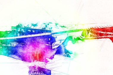 Gümüş, altın, bakır madeni, ortaçağ tarihi sanat illüstrasyonu antika eskiz.