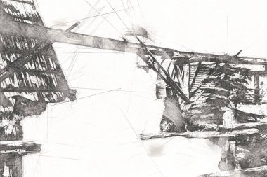 Ortaçağ maden yerleşiminde altın durulama yalakları, ortaçağ tarihi sanat illüstrasyonları antika eskizler