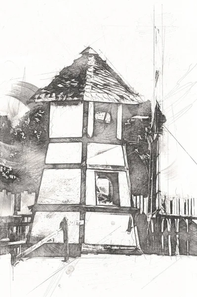 Windmill Old Retro Photography Vintage Drawing Illustration — Stock Photo, Image