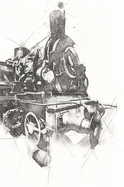 Dampflokomotive Fährt Durch Die Wüste Kunst Illustration Zeichnung Skizze Antik — Stockfoto