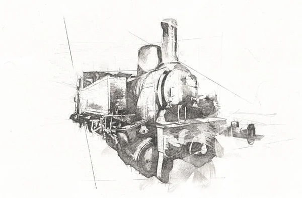 Паровой Паровоз Проезжает Пустыне Рисует Рисует Рисует Рисует Рисует Антиквариат — стоковое фото