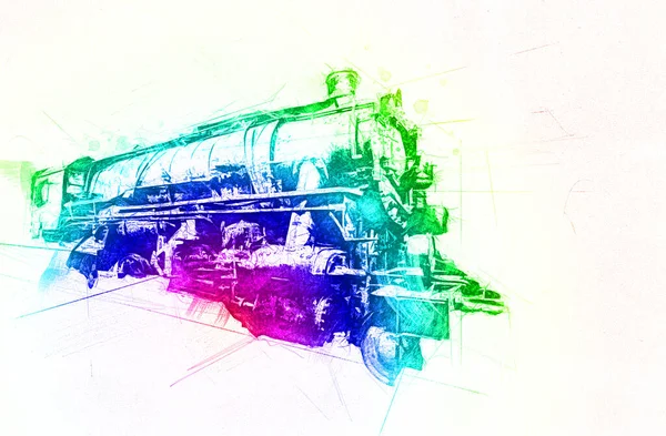 Dampflokomotive Fährt Durch Die Wüste Kunst Illustration Zeichnung Skizze Antik — Stockfoto