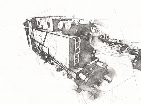 Alte Schmalspurlokomotive Kunst Illustration Zeichnung Skizze Antik Retro Jahrgang — Stockfoto