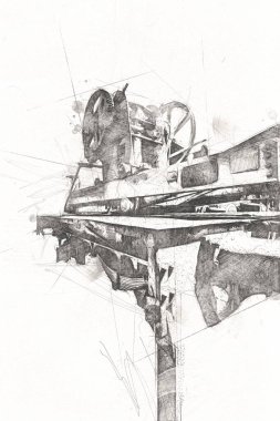 Demiryolu vinci, fotoğrafçılık, paslı, vagon, tren, sanat, illüstrasyon, çizim, eskiz, antika, retro, vintage.