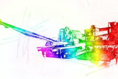 Demiryolu vinci, fotoğrafçılık, paslı, vagon, tren, sanat, illüstrasyon, çizim, eskiz, antika, retro, vintage.