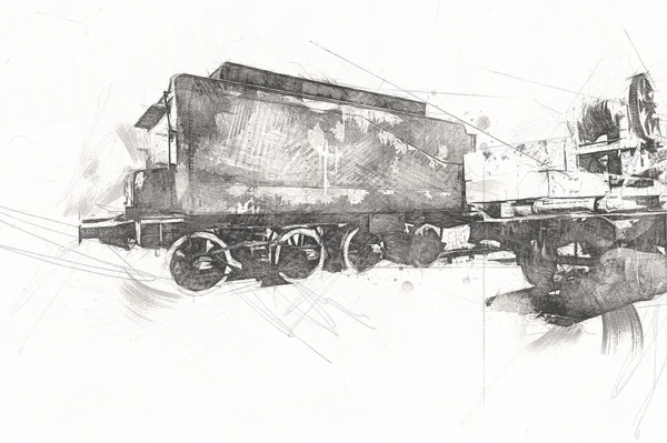 Charcoal Train Locomotive Steam Photography Rusty Wagon Train Art Illustration — Stock Photo, Image