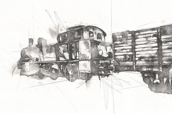 Kleine Locomotief Stoom Fotografie Roestig Wagen Trein Kunst Illust Werkje — Stockfoto