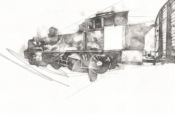Small Locomotive Steam Photography Rusty Wagon Train Art Illustration Drawing — Stock Photo, Image