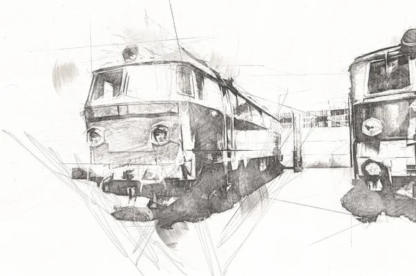 Différents Types Vieilles Locomotives Train Photographie Rouillé Wagon Art Illustration — Photo