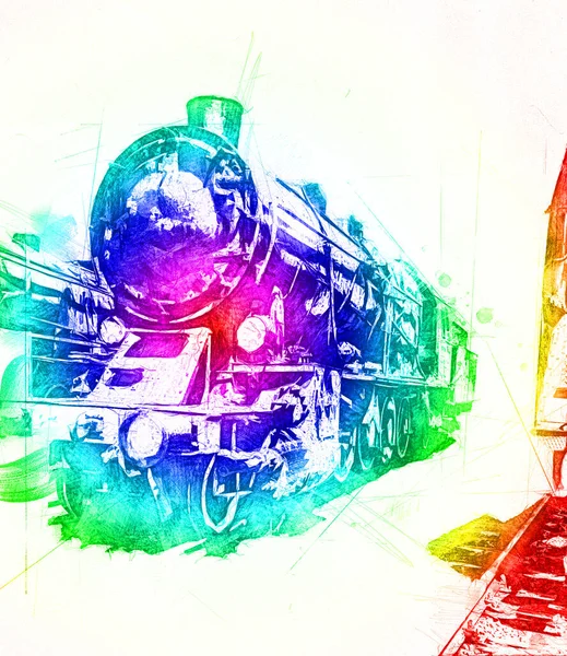 Тип Старых Локомотивов Поезд Фотография Ржавчина Мрамор Искусство Иллюстрация Рисунок — стоковое фото