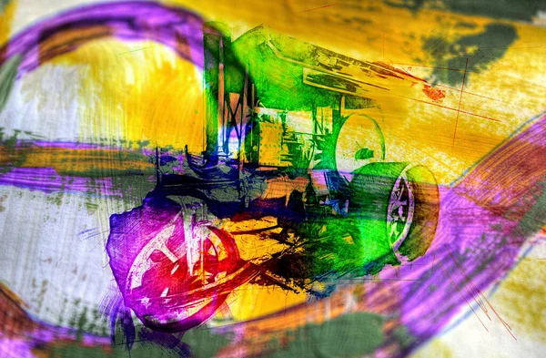 Alter Dampftraktor Zug Fotografie Rostig Wagen Kunst Illustration Zeichnung Skizze — Stockfoto