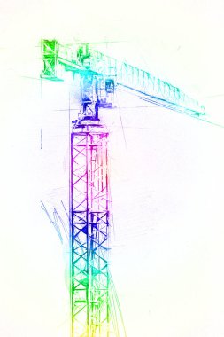 Şantiye iskelesi, klasik resim çizimi olan bir inşaat alanı.