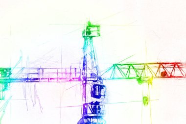 Şantiye iskelesi, klasik resim çizimi olan bir inşaat alanı.