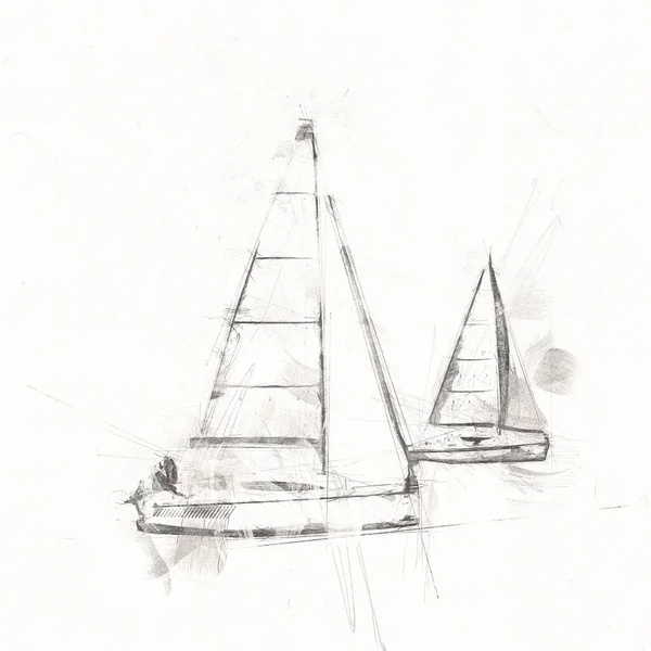 Sailing yachts sailing on the lake, in the background developing clouds, illustration, drawing, sketch, vintage, art, painting, vintage, antique, retro