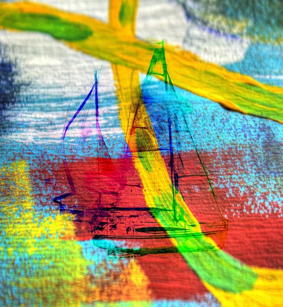 Вітрильні Яхти Пливуть Озері Задньому Плані Розвиваються Хмари Ілюстрація Малюнок — стокове фото