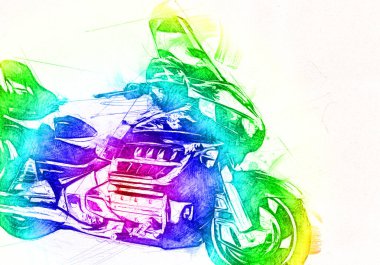 Motosiklet görüntüleme rengi izole edilmiş sanat antika retro